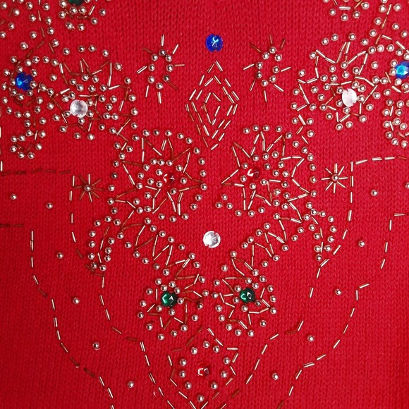 Western Connections Sweater Festive V-Neck Red With Beads Rhinestones Small - Picture 4 of 9